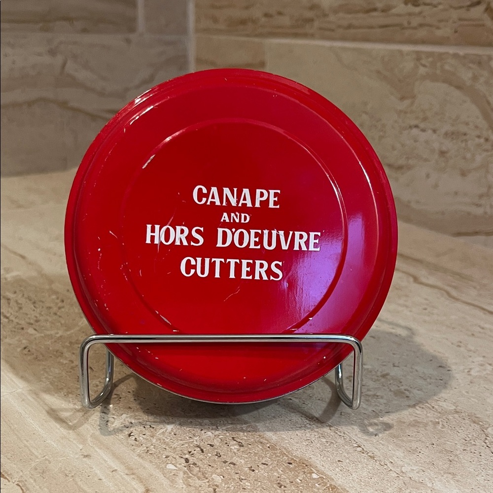 Vintage Japan Canape Hors D'oeuvre Cutters Red Tin Box